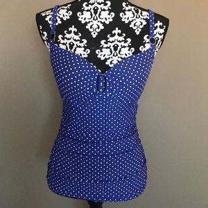 Point zero blue and navy and white patterned tankini